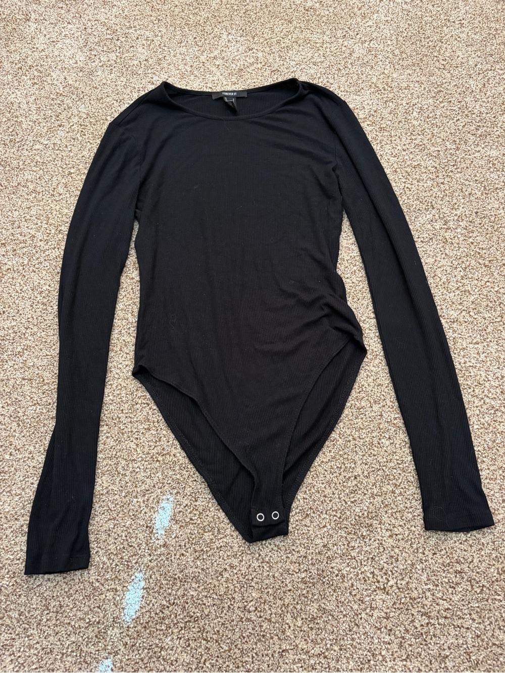 Forever 21 Black Ribbed Long Sleeve Bodysuit